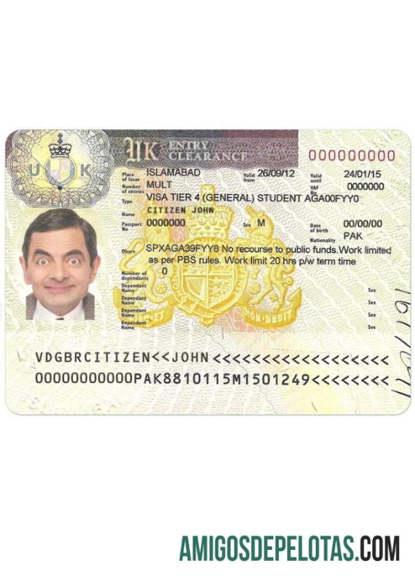 Visto para REINO UNIDO amostra